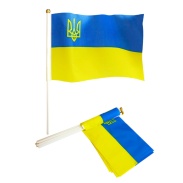 Флаг Украины, 14х21 см, с гербом, на палочке, "Украина тризуб" - интернет-магазин optom-k.com