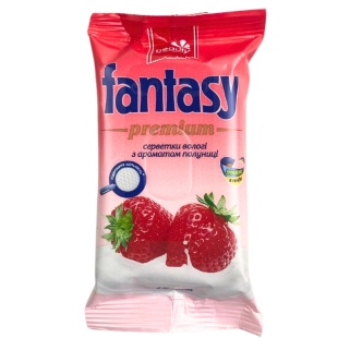 Упаковка влажных салфеток, 15 штук, с ароматом клубники, Premium Fantasy - интернет-магазин optom-k.com