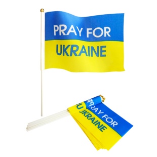 Флаг Украины, 14х21 см, на палочке, "PRAY FOR UKRAINE" - интернет-магазин optom-k.com