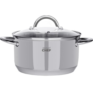 Кастрюля, 22 см, 4,35 л, нержавеющая сталь, с крышкой, BRAVO CHEF - интернет-магазин optom-k.com