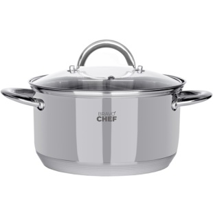 Каструля, 20 см, 3,6 л, нержавіюча сталь, з кришкою, BRAVO CHEF - інтернет-магазин optom-k.com