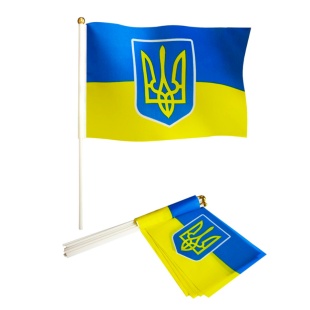 Прапор України, 14х21 см, з гербом, на паличці, "Україна герб" - інтернет-магазин optom-k.com