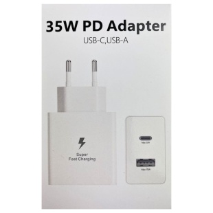 Зарядное устройство, USB-А+USB-C разъем, 35W, белый цвет, "Power Adapter" - интернет-магазин optom-k.com
