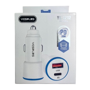Зарядное устройство для автомобиля, USB-A, USB-C, 20W, белого цвета "YESPLUS-1212" - интернет-магазин optom-k.com