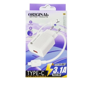 Зарядное устройство, USB-А-разъем, 3,1 A, с кабелем USB, белый цвет, "YESPLUS L-218/Y-80" - интернет-магазин optom-k.com
