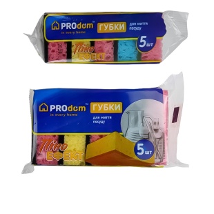 Губка для посуды, 3х5х9 см, 5 штук, пористая, Prodom - интернет-магазин optom-k.com