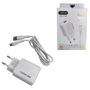 Зарядное устройство, USB-А разъем, 3,1 A, с кабелем USB-Micro, 1м, белый цвет, "YESPLUS YS-1141" - интернет-магазин optom-k.com